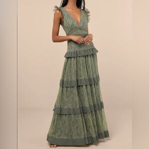 Sold out Marvelous Darling Olive Lace Ruffled Tiered Maxi Dress